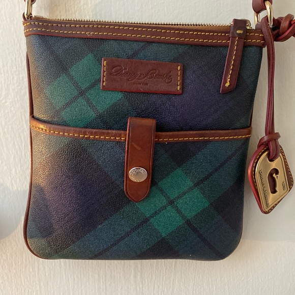 Dooney & Bourke Handbags - Dooney & Bourke Green Plaid Crossbody with Brown Leather Trim